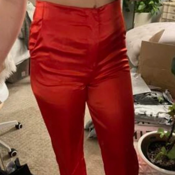 RED High Waist Satin Pants - Picture 11 of 12